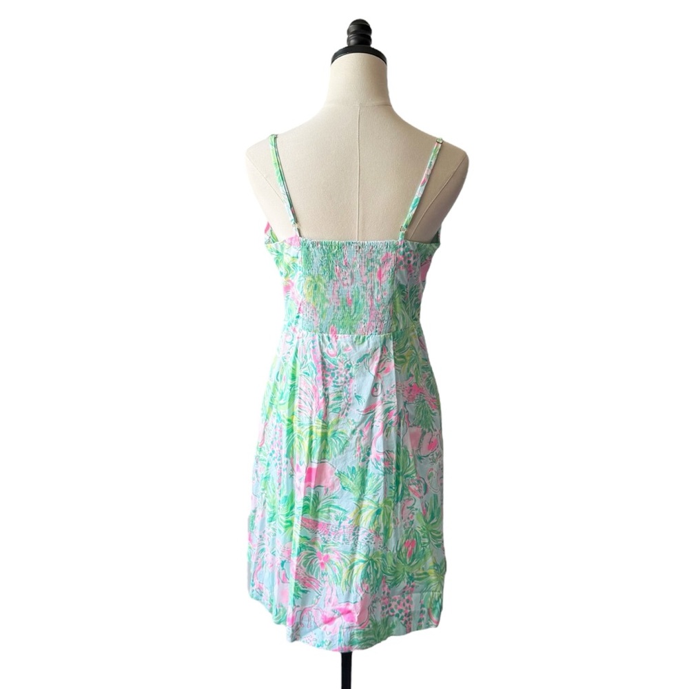 Lilly Pulitzer Pink Green Blue Tropical Button-Front Sundress - Picture 4 of 10